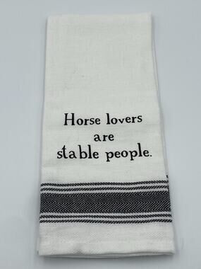 Horse Theme Cotton Tea Towel White Black Chevron Text Machine Washable